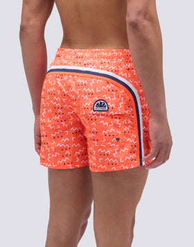 SHORT SWIMSUIT WITH ELASTIC WAIST AND WAVES ELEMENT PRINT