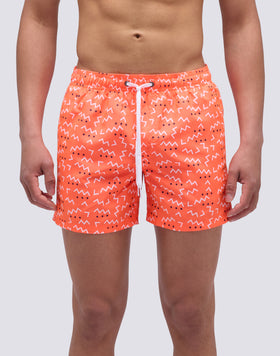 SHORT SWIMSUIT WITH ELASTIC WAIST AND WAVES ELEMENT PRINT