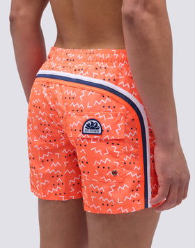 SHORT SWIMSUIT WITH ELASTIC WAIST AND WAVES ELEMENT PRINT