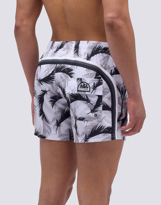 SHORT SWIMSUIT WITH ELASTIC WAIST AND DARFEATHER PRINT