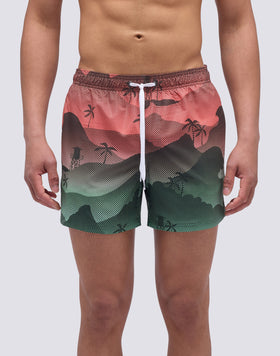 SHORT SWIMSUIT WITH ELASTIC WAIST AND MYSTIC SHADE PRINT