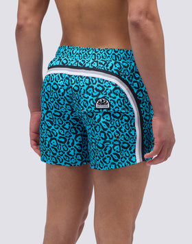 MAILLOT DE BAIN COURT À TAILLE ÉLASTIQUE IMPRIMÉ LÉOPARD FLASH