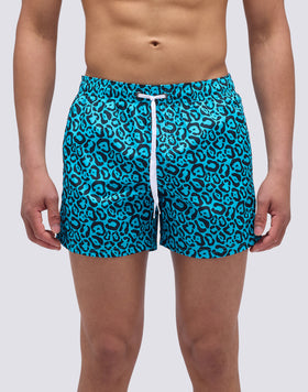 MAILLOT DE BAIN COURT À TAILLE ÉLASTIQUE IMPRIMÉ LÉOPARD FLASH