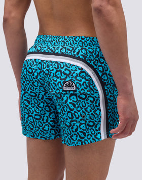 MAILLOT DE BAIN COURT À TAILLE ÉLASTIQUE IMPRIMÉ LÉOPARD FLASH