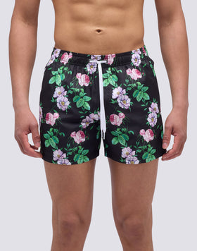 MAILLOT DE BAIN COURT À TAILLE ÉLASTIQUE ET IMPRIMÉ TOURNESOL