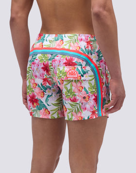 SHORT SWIMSUIT WITH ELASTIC WAIST AND BORA BORA PRINT
