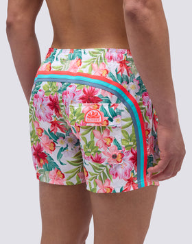 SHORT SWIMSUIT WITH ELASTIC WAIST AND BORA BORA PRINT