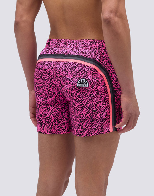 FLASH LEOPARD PRINT ELASTIC WAIST SHORT SWIMSUIT