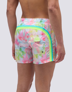 SHORT SWIMSUIT WITH ELASTIC WAIST AND MISTY PALMS PRINT