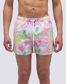 SHORT SWIMSUIT WITH ELASTIC WAIST AND MISTY PALMS PRINT