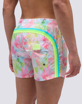 SHORT SWIMSUIT WITH ELASTIC WAIST AND MISTY PALMS PRINT
