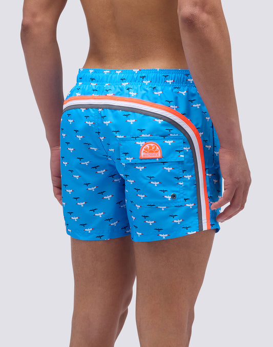 BAÑADOR CORTO DE POLIÉSTER RECICLADO CON CINTURA ELÁSTICA Y ESTAMPADO DE GAVIOTAS