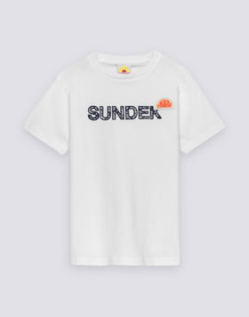CHILDREN'S SHORT-SLEEVED T-SHIRT WITH ARCHIVE PRINT AND SUNDEK LETTERING