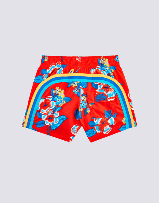 REPREVE® ELASTICATED WAIST SHORT SWIMSHORTS WITH HIBI PANSY PRINT
