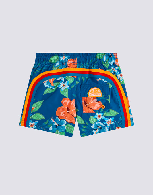 REPREVE® SHORT SWIMSUIT WITH ELASTIC WAIST AND ISLAND BLISS PRINT