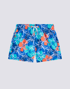 REPREVE® ELASTICATED WAIST SHORT SWIMSHORTS WITH INSIDE FLOWERS PRINT