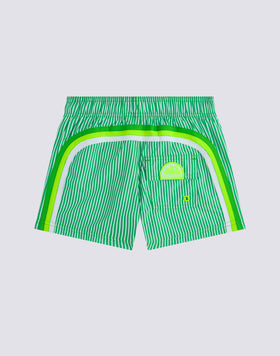 REPREVE® ELASTIC WAIST SHORT SWIMSUIT WITH JUICY STRIPES PRINT