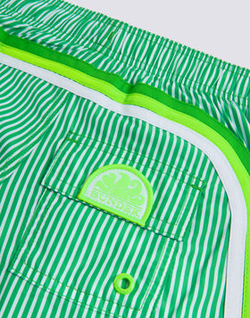 REPREVE® ELASTIC WAIST SHORT SWIMSUIT WITH JUICY STRIPES PRINT