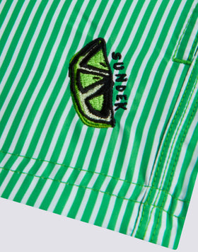 REPREVE® ELASTIC WAIST SHORT SWIMSUIT WITH JUICY STRIPES PRINT