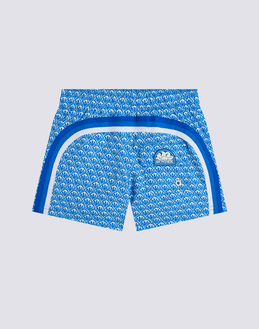 SHORT SWIMSHORTS WITH ELASTICATED WAIST IN REPREVE® WITH MAJOLICA SUNSET PRINT