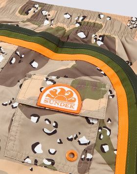 REPREVE® ELASTICATED WAIST SHORT SWIMSHORTS WITH SPOTTED CAMO PRINT