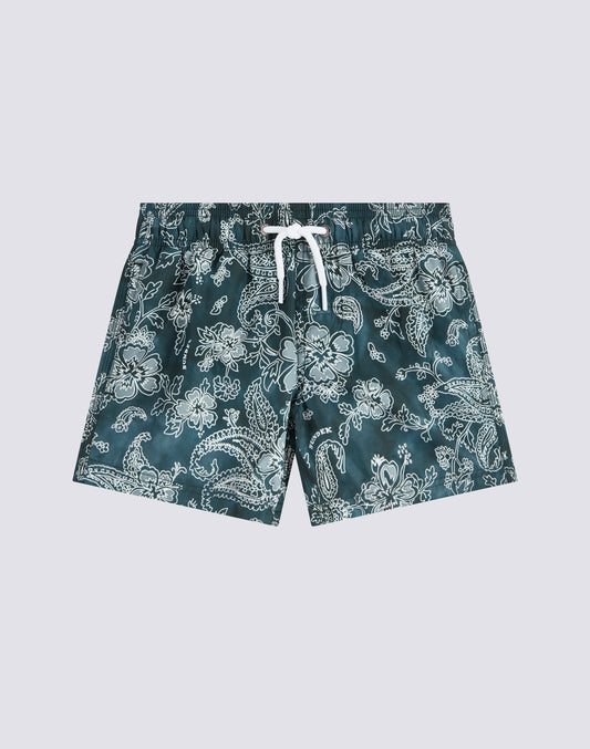 SHORT SWIMSHORTS WITH ELASTICATED WAIST AND HIBI PAISLEY PRINT IN RECYCLED POLYESTER
