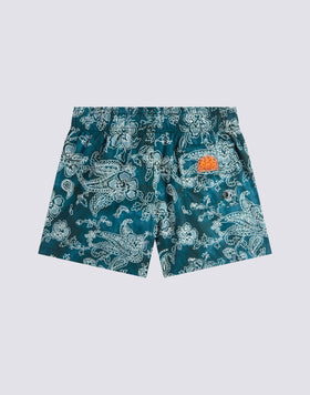 BAÑADOR CORTO CON CINTURA ELÁSTICA Y ESTAMPADO HIBI PAISLEY EN POLIÉSTER RECICLADO