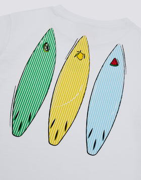 BOYS' SHORT-SLEEVED T-SHIRT WITH JUICY STRIPES SURFBOARD PRINT