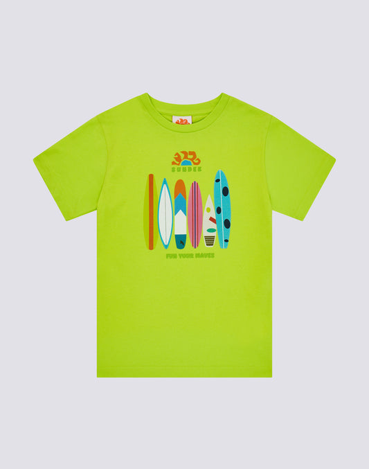 CAMISETA DE MANGA CORTA PARA NIÑO CON ESTAMPADO RAINBOW SURFBOARD