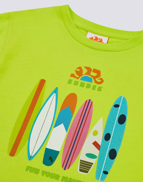 CHILDREN'S SHORT-SLEEVED T-SHIRT WITH RAINBOW SURFBOARD PRINT