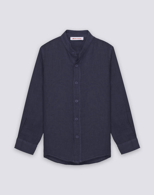 CAMICIA IN LINO DA BAMBINO A MANICA LUNGA CON COLLETTO ALLA COREANA