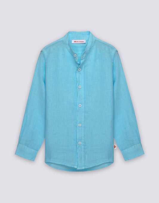 CAMICIA IN LINO DA BAMBINO A MANICA LUNGA CON COLLETTO ALLA COREANA