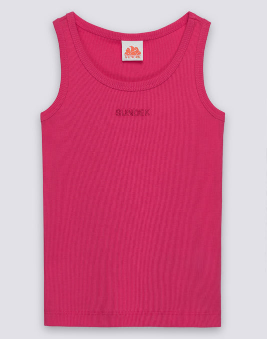 DÉBARDEUR CÔTELÉ AVEC LOGO BRODÉ