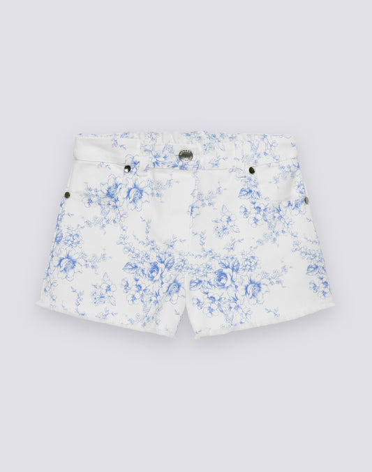 SHORT POUR FILLE À COUPES BRUTES EN COTON BULL IMPRIMÉ ROSE DE JOIE