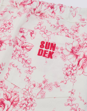 SHORTS BAMBINA A TAGLIO VIVO IN BULL DI COTONE STAMPA ROSE DE JOIE