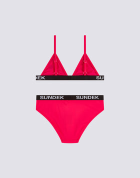 BIKINI BAMBINA TOP A TRIANGOLO E SLIP FISSO CON ELASTICO LOGO