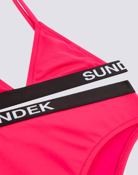 BIKINI BAMBINA TOP A TRIANGOLO E SLIP FISSO CON ELASTICO LOGO
