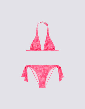 CHILDREN'S BIKINI WITH AMERICAN TRIANGLE TOP AND HIBI PAISLEY PATTERNED TIE-SIDE BOTTOMS
