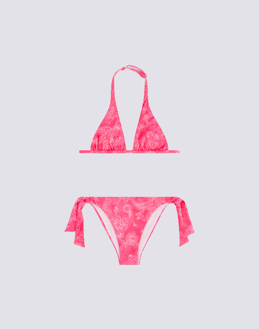 BIKINI BAMBINA CON TRIANGOLO AMERICANO E SLIP A LACCETTI FANTASIA HIBI PAISLEY