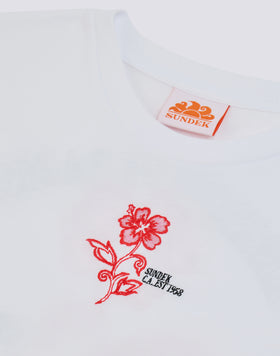 COMFORT GIRLS' T-SHIRT WITH MAXI HIBISCUS PARADISE PRINT ON THE BACK