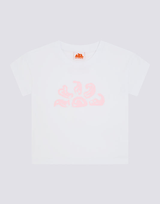 COMFORT GIRLS' T-SHIRT WITH MULTILOGO PRINT ON THE BACK