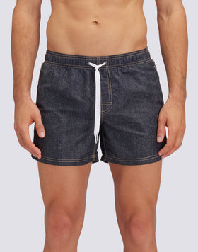 MAILLOT DE BAIN COURT TAILLE ÉLASTIQUE TAFFETA ICONIQUE GOLDENWAVE AVEC IMPRESSION DENIM