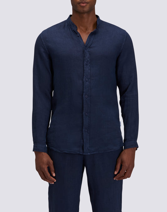 MEN'S MANDARIN SHIRT IN GARMENT-DYED LINEN