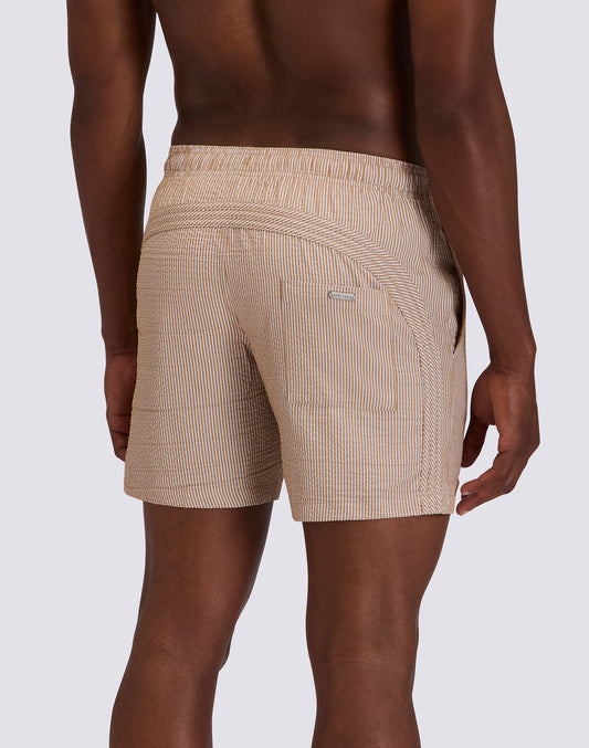 COSTUME DA BAGNO UOMO LUNGHEZZA MEDIA VITA ELASTICATA GOLDENWAVE IN TINTO FILO A RIGHE