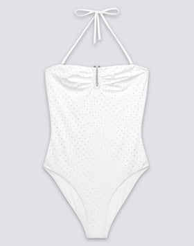 WOMEN'S ONE-PIECE SWIMSUIT WITH RHINESTONES AND COVERED BACK