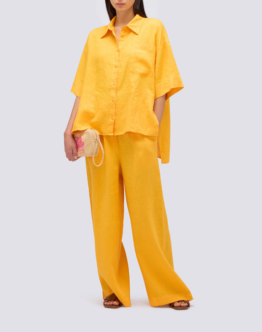 PANTALONI PALAZZO LUNGHI IN LINO TINTO CAPO