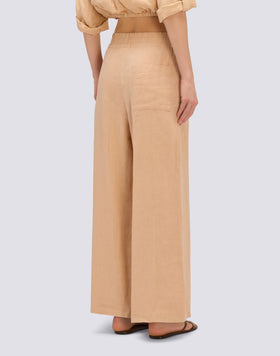 PANTALÓN PALAZZO LARGO DE LINO TEÑIDO EN PRENDA
