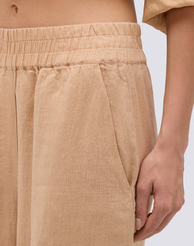 PANTALÓN PALAZZO LARGO DE LINO TEÑIDO EN PRENDA