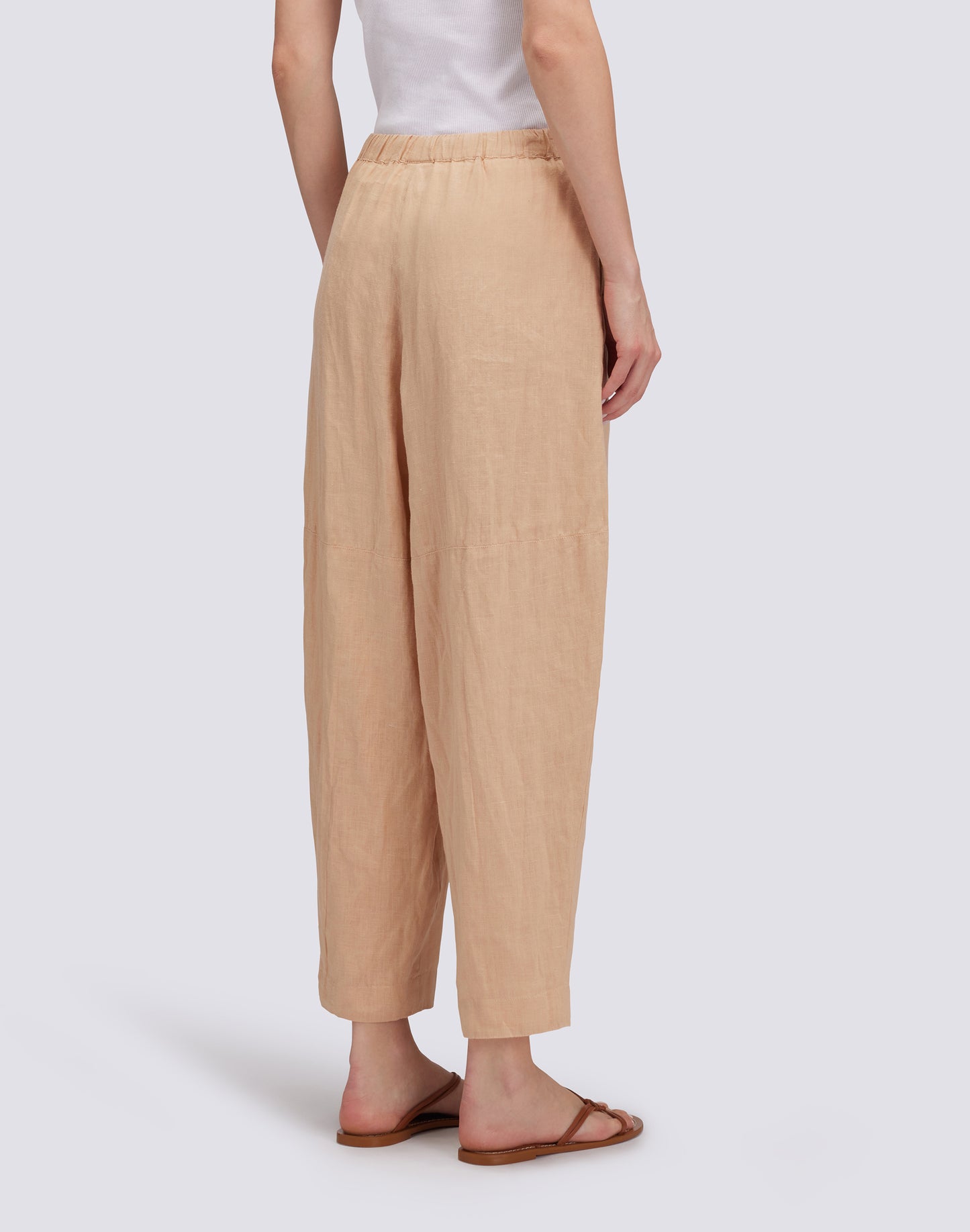 PANTALON LONG EN LIN AVEC CEINTURE ÉLASTIQUE RÉGLABLE