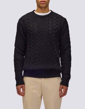 MEN'S CREW NECK SWEATER WITH CABLES IN MERINO WOOL AND CASHMERE